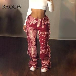 Pantalons pour femmes 10 couleurs Mode côté gland patchwork imprimé jogger femmes taille haute festival vêtements décontracté streetwear bodycon sweat