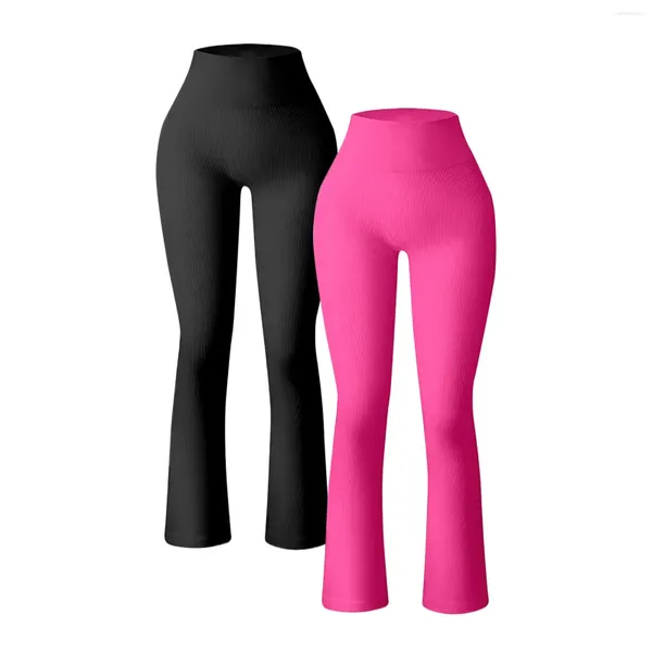 Pantalones de mujer 2 piezas Yoga acanalado Entrenamiento sin costuras Cintura alta Bell Bottoms Flare Leggings Sueltos para mujeres