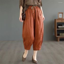 Pantalon femme 2023 Art et loisirs polyvalent rétro couleur unie décontracté pantalon court pur coton lâche Harlan radis Z2094