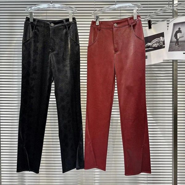 Pantalones de mujer 2023 Colección Otoño Patrón de piel de serpiente Cuero de imitación desgastado Mujeres GL864