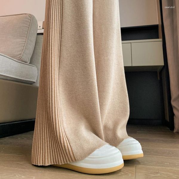 Pantalones de mujer 2023 Otoño Invierno cintura alta cilindro recto pierna ancha moda coreana versátil tejido longitud completa