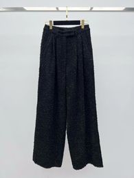 Pantalon féminin 2023 Automne / hiver épais tweed large à pattes 1126