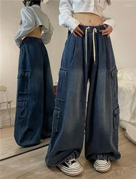 Pantalones para mujer 2023 otoño mujer casual holgado pierna ancha pantalones de longitud completa pantalones calle hip hop denim monos americano retro