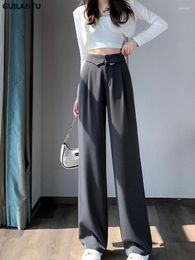 Pantalones de mujer 2023 elegante traje de oficina pierna ancha mujer otoño moda botón cintura alta pantalones estéticos pantalones Harajuku señoras
