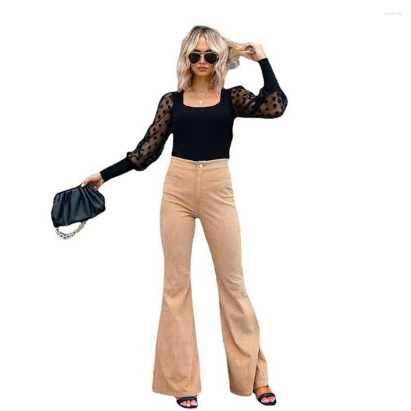 Pantalones de mujer 2023 Europa y los Estados Unidos Otoño Invierno Color sólido cintura alta Slim Bell Bottoms pana Casual