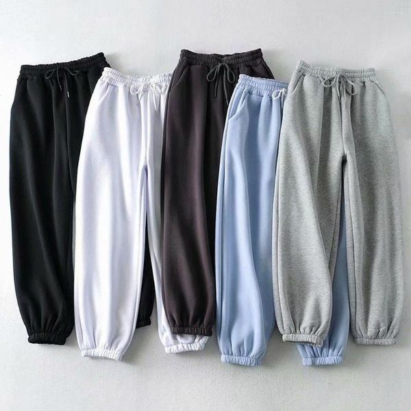 Pantalones de mujer 2023 Otoño Invierno mujer polar más terciopelo grueso cordón Jogger pantalones de pierna ancha cintura alta pantalones de chándal de gran tamaño ropa