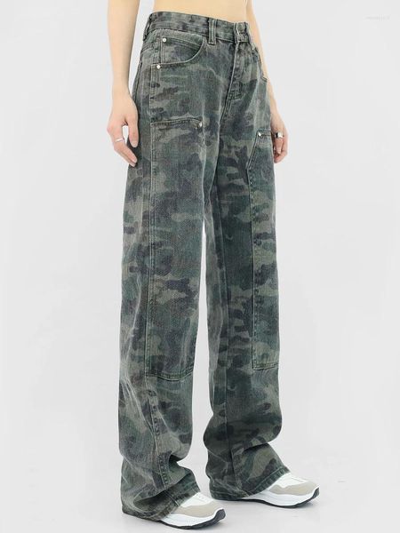 Pantalon Femme 2023 Mode Camouflage Vert Cargo Femmes Y2K Hippie Low Rise Jeans Rétro Streetwear Harajuku Armée Pantalon à Jambes Larges