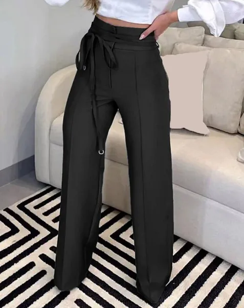 Pantalon femme 2023 mode élégant noué détail jambe droite travail femme pantalon décontracté bas vêtements