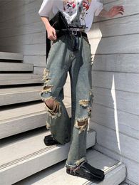 Damesbroek 2023 mode gescheurde jeans femme herfst vrouwen harajuku gotische broek streetwear schattige hoge taille Chinese cartoonmeisje