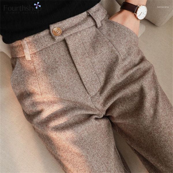 Pantalones de mujer 2023 moda lana mujer Harem Otoño Invierno cintura alta traje Casual Oficina dama trabajo pantalones trajes femeninos