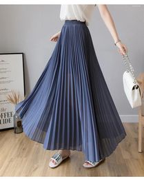 Damesbroek 2023 Hoge taille geplooide chiffon brede poten Kleding Spring Summer Koreaanse losdraaien Negen-punts Culottes D112