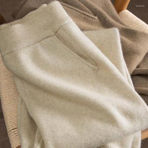 Pantalon de survêtement tricoté en laine pour femme, pantalon de survêtement en laine avec bande à la cheville, cigarette d'hiver, jambes larges, sport, 2023