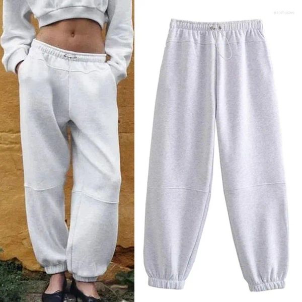 Calças femininas 2023 solto jogger para mulher outono alta ascensão cintura elástica sweatpants bolsos bainhas calças senhora 2 peças conjuntos