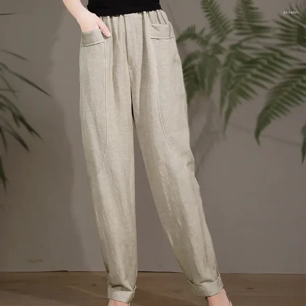 Pantalones de mujer 2023 Primavera y verano Leggings de lino de algodón Cintura alta Diseño fino Sentido de minoría Casual