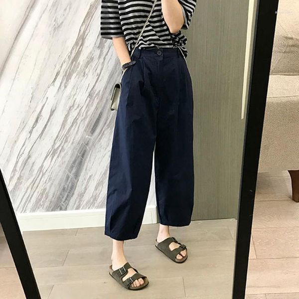 Pantalones de mujer 2023 Primavera Verano moda de Corea mujeres de cintura alta suelta hasta el tobillo todo combinado Casual algodón pierna ancha