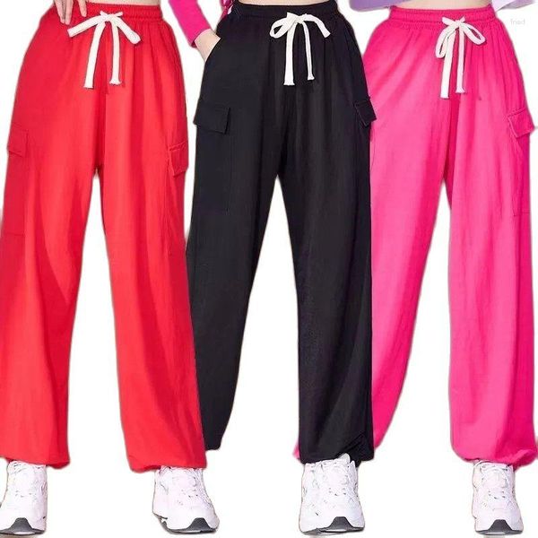 Pantalones de mujer 2023 estilo baile cuadrado algodón alta elasticidad cintura elástica viga boca pantalones deportes salto ejercicio