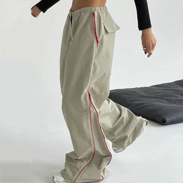 Pantalons pour femmes 2023 Été et printemps Femmes Longues poches Salopette Kaki Lâche Design de mode Jolie pour les filles