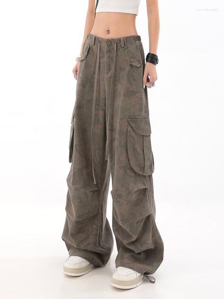 Pantalon femme 2023 été armée vert Cargo Vintage décontracté Y2k droit Streetwear Harajuku Baggy Denim pantalon à jambes larges