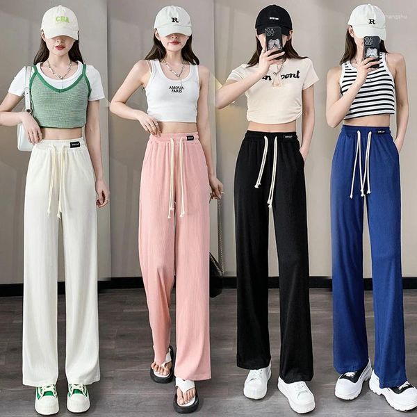 Pantalons pour femmes 2023 été glace soie jambe large édition étroite taille haute affaissement tube droit mince plancher balayage décontracté pour les femmes