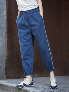 Pantalons pour femmes 2023 été littérature et art léger loisirs sport pur coton marine taille élastique tricoté sangle décontracté