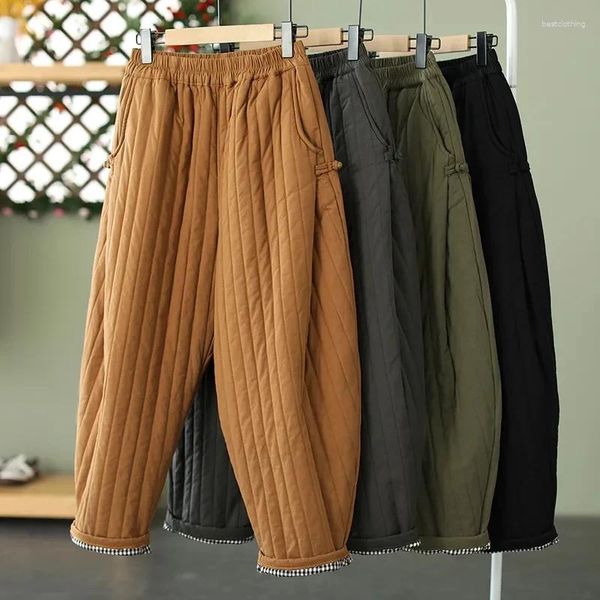 Pantalon femme 2023 hiver chaud pince coton épaissi rétro vers le bas pour vêtements d'extérieur taille élastique ample décontracté pantalon pantalons