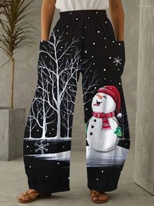 Pantalon femme 2023 femmes mode haute rue poche pantalons de survêtement noël bonhomme de neige Elk flocon de neige imprimer pantalon Simple solide Long