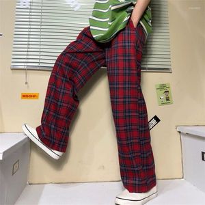 Pantalones para mujer 2023 mujeres góticas moda coreana de gran tamaño pantalones de chándal de pierna ancha harajuku rojo a cuadros clásico streetwear pantalones a cuadros