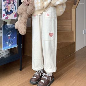 Pantalon Femme 2023 Femmes Japonais Lolita Blanc Kawaii Automne Hiver Épais Amour Baggy Jambe Large Joggers Taille Haute Pantalon De Survêtement Décontracté