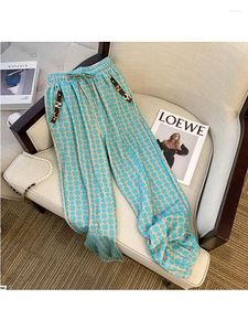 Pantalons pour femmes 2023 Femmes Vintage Hit Green Plaid Leggings Printemps Automne Lâche High Street Taille Harlan Pantalons de survêtement Pantalons