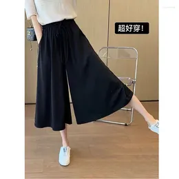 Pantalon féminin 2024 Arrivée Summer Femmes coréens Style All-Matched Helle-Longle Casual Loose Elastic Wide Leg S131