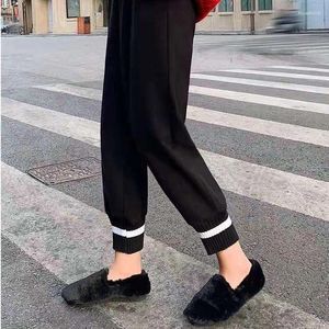 Pantalones para mujer 2024 Otoño e invierno Moda de cintura alta suelta casual coreano tubo recto color sólido lana pierna ancha tejida abuela