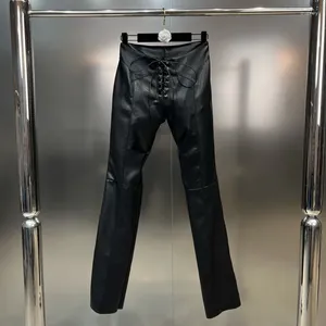 Pantalon femme 2024 Collection Automne Tricot Bandage Mince Long Noir PU Faux Cuir Femmes Pantalon GL026