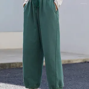 Pantalon pour femme, vert huile, simple brin, fil de coton grossier, léger, chaud, taille élastique, tricoté, offre spéciale, automne/hiver 2024