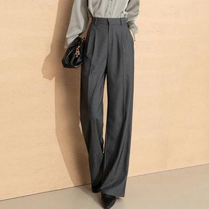 Pantalon féminin 2024 automne hiver tianshi coton laine haute taille large jambe femmes polyvalentes draping en vrac slim tube droit