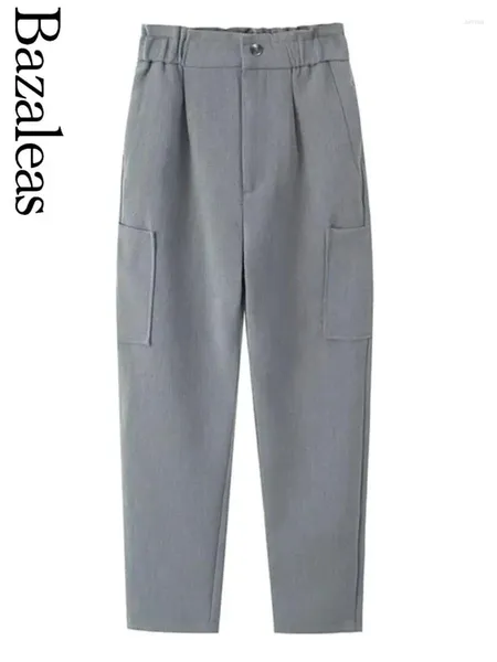 Pantalon femme 2024 Bazaleas boutique officielle en ligne pantalon taille haute gris poche latérale pantalon Long élégant ample