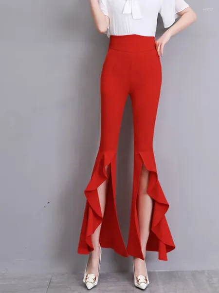 Pantalones de mujer 2024 con corte de bota, pantalones de cintura alta de baile cuadrados de moda Irregular ajustados de estilo coreano para primavera y verano para mujer F242