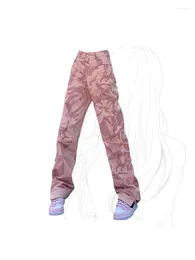 Frauen Hosen 2024 Fracht Y2k Retro High Street Fashion Taille Baggy Hosen Harajuku Casual Rosa Breite Bein Streetwear