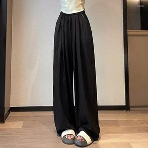 Pantalon féminin 2024 Casual Loose Flatting High Waited Drape Thin Style paresseux plissé zen glace de soie