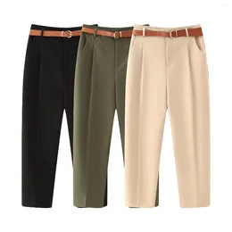 Pantalon féminin 2024 Leggings ceinturés de la mode pour femmes pantalons polyvalents décontractés à la cheville