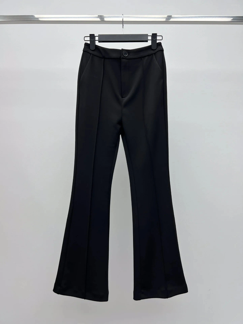 Calças femininas 2024 Moda de moda solta Costura média de ferro Micro-calça alta 0402