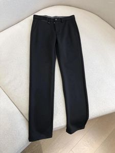 Pantalon femme 2024 mode ample décontracté tissé bord en cuir décoratif poche pantalon 0302