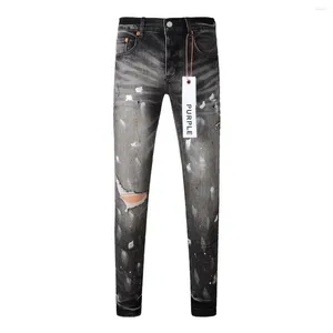 Pantalon féminin 2024 Jeans de marque violette de mode avec une réparation de peinture en détresse de la rue haute augmentation du denim skinny