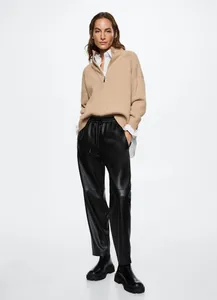 Pantalon femme 2024 cuir véritable décontracté tendance mode coupe droite conception ceinture élastique en peau de mouton