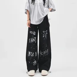 Pantalones para mujer 2024 Pintado a mano Graffiti Y2k Baggy Mujeres High Streetwear Vintage Pantalones delgados Cordón Bunched Pierna StreetPants