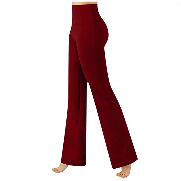 Pantalon femme 2024 taille haute couleur unie Fitness entraînement coton élastique jambe large Flare sport ceinture serrée poches