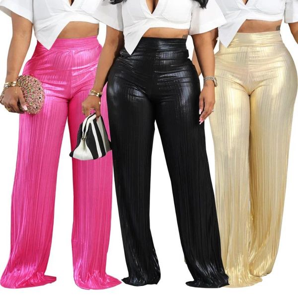 Pantalon femme 2024 INS mode mat écrasé longue jambe large femmes pantalon décontracté taille haute plis dame droite pour la fête