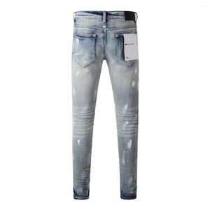 Pantalon féminin 2024 Brand pourpre jean de haute qualité 1: 1 Afflux de trous de peinture de rue mince de mode bleu blanc usé