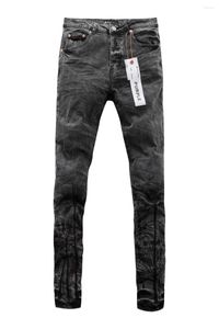 Damesbroek 2024 Paarse merk jeans noodlijdende broek bedrukt potloodlabel getinte zwarte reparatie lage raise skinny denim