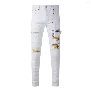 Pantalon féminin 2024 Jeans de marque violette Fashion Fashion High Quality Street White Patch Hole Réparation de pantalons en jean serré bas 28-40 Taille