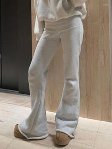 Pantalon féminin 2024 Retro American Flare Women Low Rise Spliced Solid Fleece Slim Volant Volyders Tiet Fashion Winter Streetwear